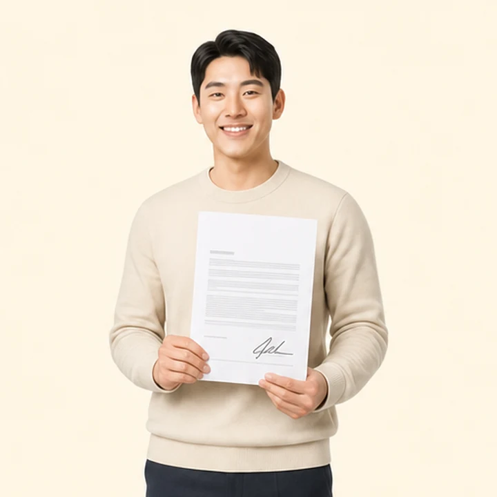 기아 스포티지 장기렌트 서면 견적서를 들고 있는 고객